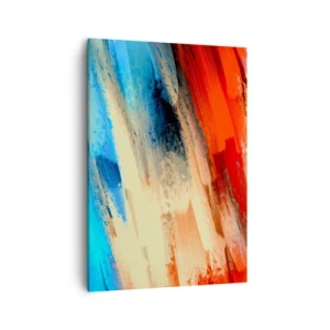 Cuadro sobre lienzo - Impresión de Imagen - Pincelada abstracta en tonos azules y naranjas - 50x70cm - Una cascada de colores - Decoración de pared moderna para salón y dormitorio ARTTOR