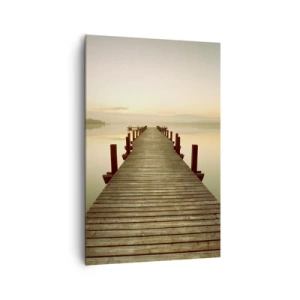 Cuadro sobre lienzo - Impresión de Imagen - Un embarcadero de madera en un lago tranquilo por la mañana. - 80x120cm - Antes del amanecer, al amanecer, la luz - Decoración de pared moderna para salón y dormitorio ARTTOR