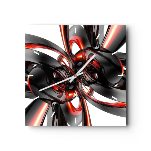 Reloj de pared - Reloj de vidrio - Movimiento en grafito y rojo - 40x40 cm