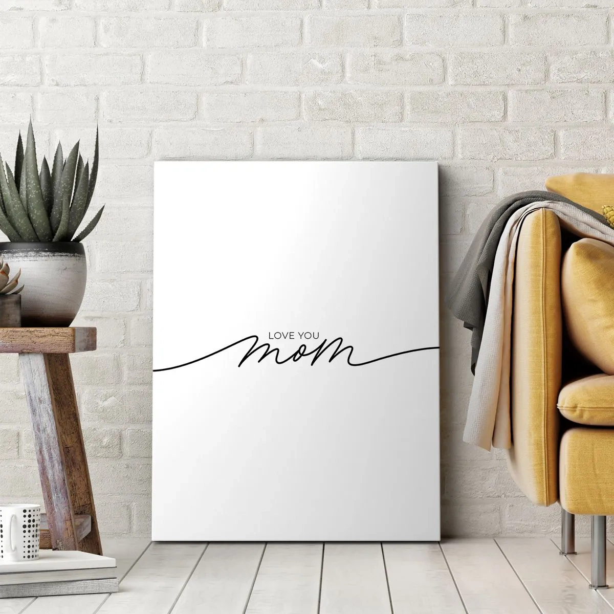 Cuadro sobre lienzo - Impresión de Imagen - Inscripción minimalista «Te amo mamá» sobre un fondo blanco - 50x70cm - Gran emoción - Decoración de pared moderna para salón y dormitorio ARTTOR