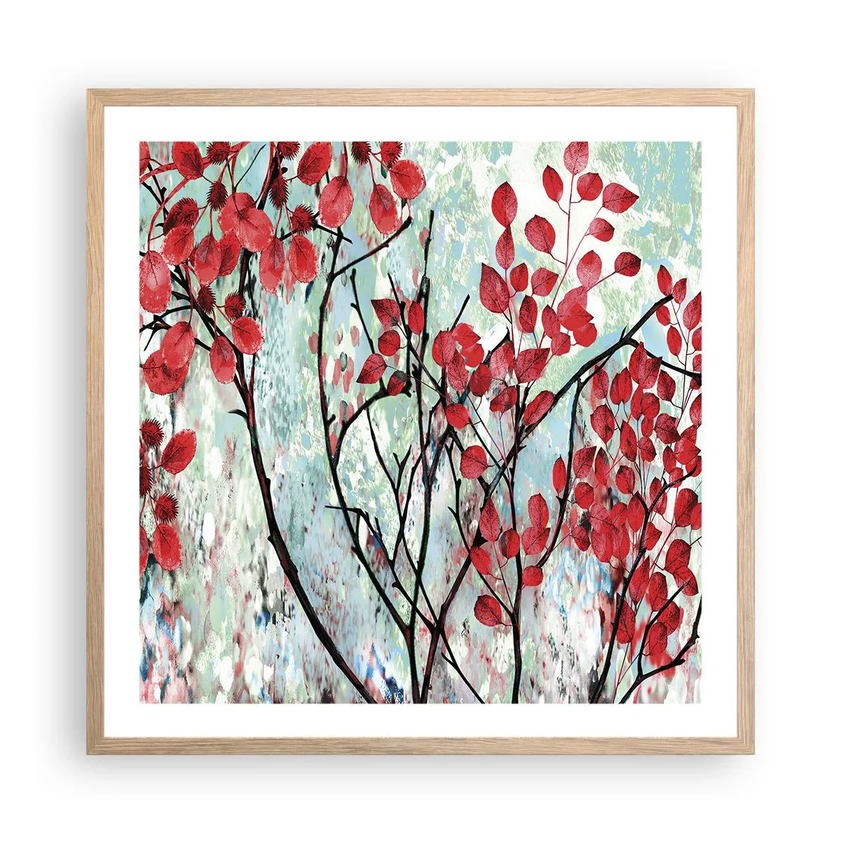 Póster en marco roble claro - Un árbol en escarlata - 60x60 cm