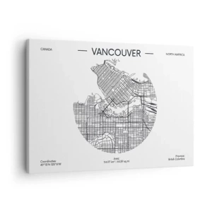 Cuadro sobre lienzo - Impresión de Imagen - Un mapa de Vancouver en un estilo minimalista en blanco y negro. - 70x50cm - Anatomía de Vancouver - Decoración de pared moderna para salón y dormitorio ARTTOR