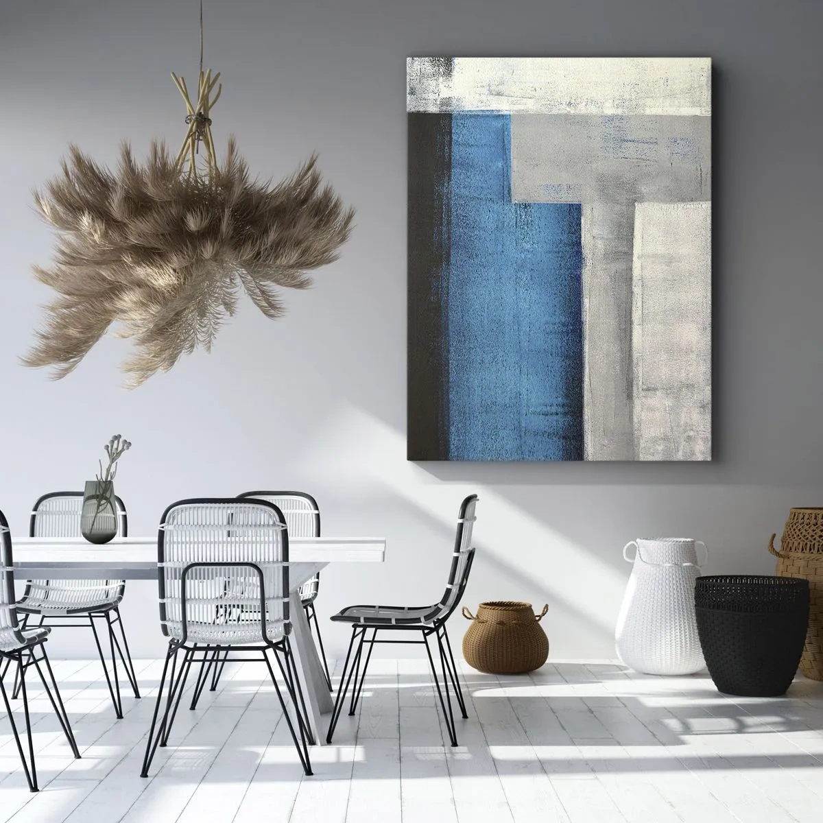Cuadro sobre lienzo - Impresión de Imagen - Una composición abstracta con tonos de azul, gris y blanco. - 50x70cm - Composición poética de gris y azul - Decoración de pared moderna para salón y dormitorio ARTTOR