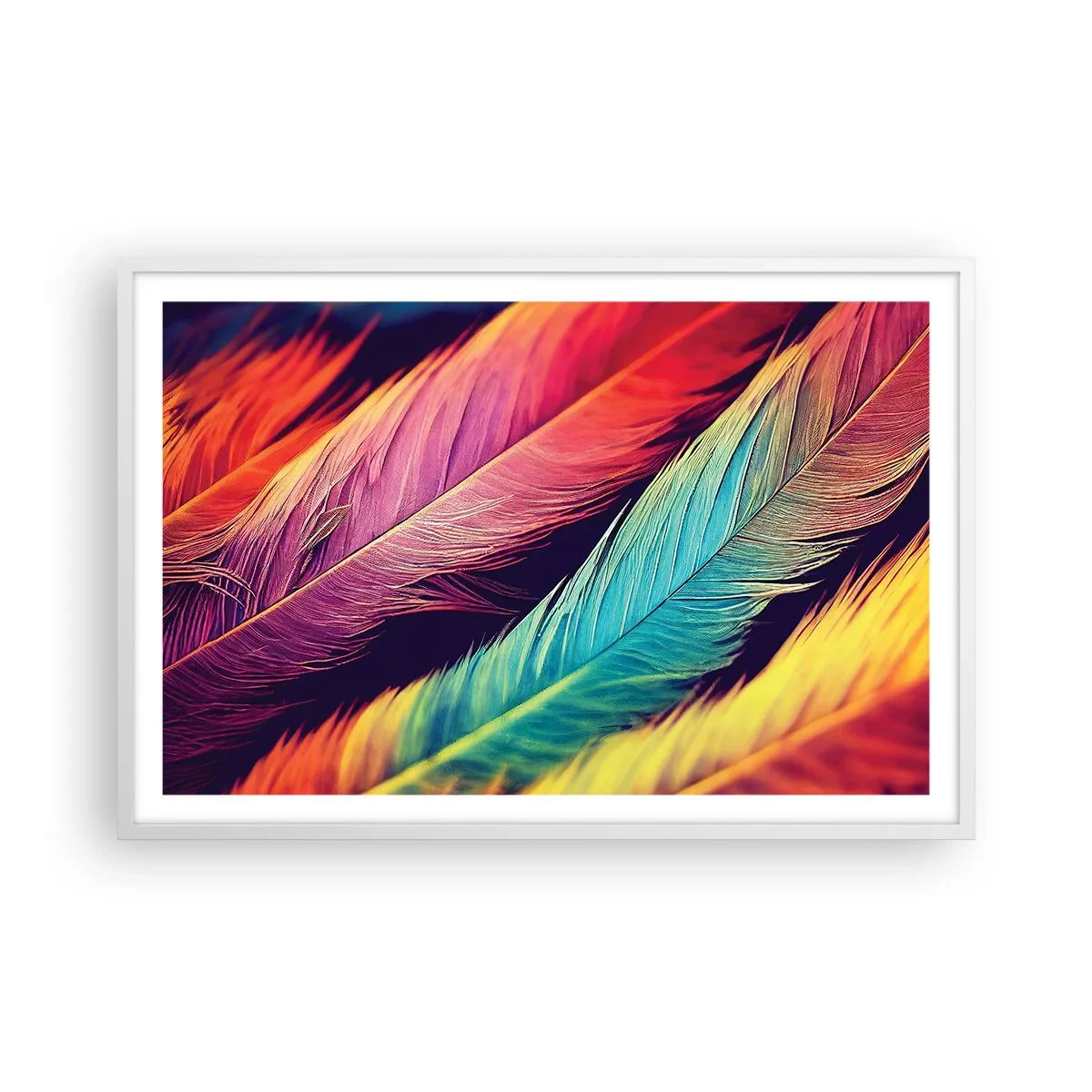 Póster en marco blanco - Arco iris plumoso - 91x61 cm