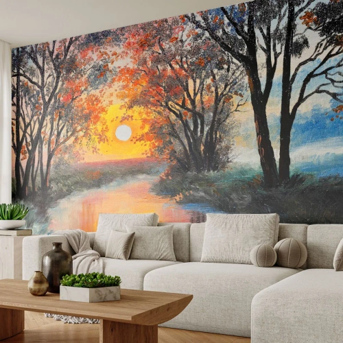 Fotomural Autadhesivo Deluxe Sticker - Ambiente otoñal - Paisaje, Río, Árboles - 250x175 cm