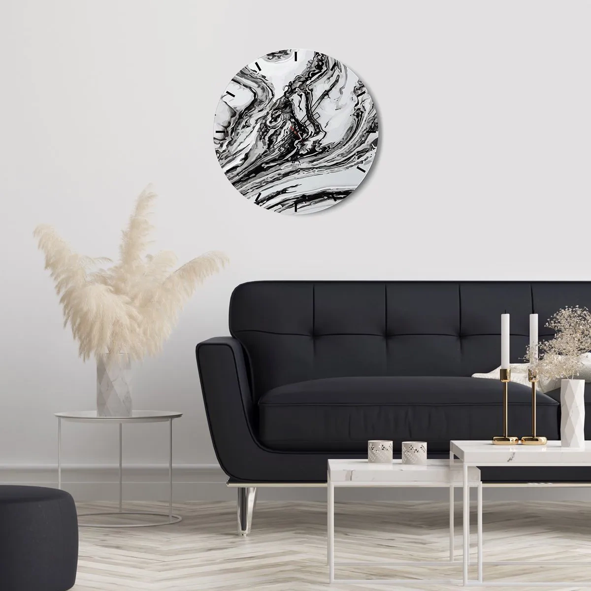 Reloj de pared - Reloj de vidrio - Patrón de mármol abstracto en blanco y negro - 30x30cm - Al principio existía el caos - Decoración de pared moderna para salón, cocina y dormitorio ARTTOR