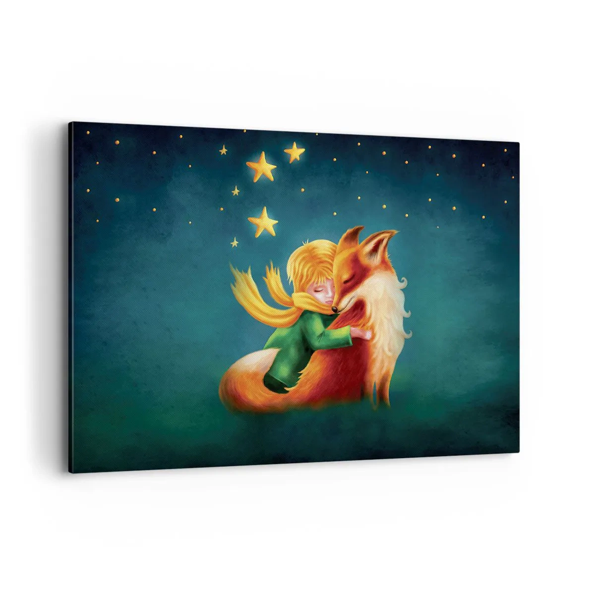 Cuadro sobre lienzo - Impresión de Imagen - Un niño con un zorro en un entorno mágico con estrellas. - 100x70cm - El Principito - Decoración de pared moderna para salón y dormitorio ARTTOR