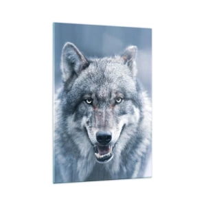 Cuadro sobre vidrio - Impresiones sobre Vidrio - Un lobo con una mirada intensa en un paisaje invernal. - 70x100cm - ¿Aceptarás el reto? - Decoración de pared moderna para salón y dormitorio ARTTOR