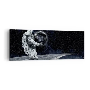 Cuadro sobre lienzo - Impresión de Imagen - Astronauta con la Tierra contra el cielo estrellado - 140x50cm - En la Vía Láctea - Decoración de pared moderna para salón y dormitorio ARTTOR