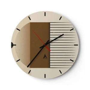 Reloj de pared - Reloj de vidrio - Composición geométrica con rectángulos y líneas marrones sobre fondo beige. - 30x30cm - Varios estados - Decoración de pared moderna para salón, cocina y dormitorio ARTTOR