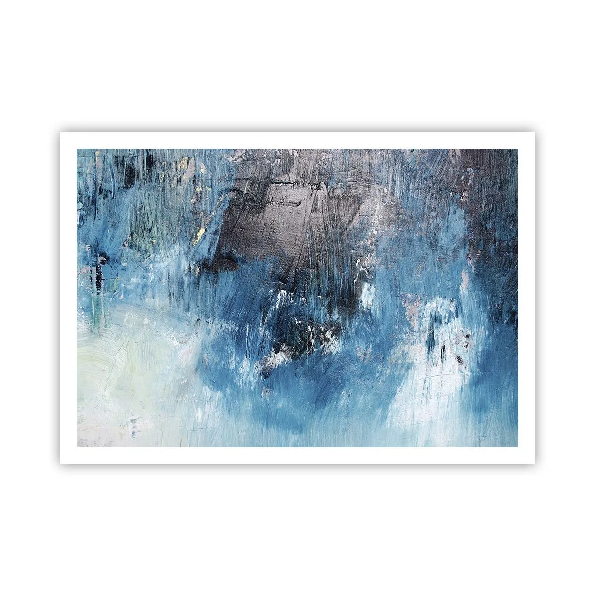 Póster - Pinceladas abstractas en tonos azules - 100x70cm - Rapsodia celeste - Decoración de pared moderna para salón y dormitorio ARTTOR