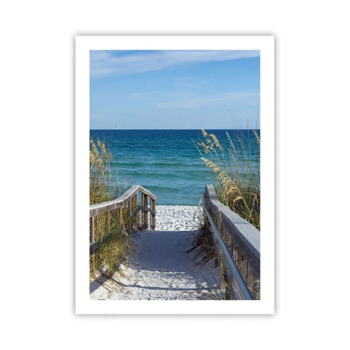 Póster - Entrada a la playa con vista al mar - 50x70cm - En el sol, en el viento - Decoración de pared moderna para salón y dormitorio ARTTOR