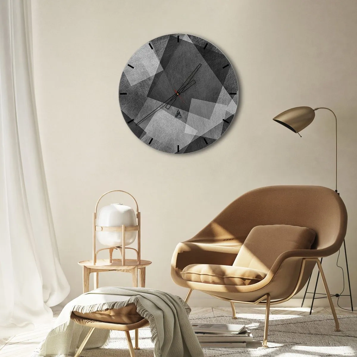 Reloj de pared - Reloj de vidrio - Formas geométricas abstractas en tonos de gris - 30x30cm - Un símbolo eterno de permanencia y orden - Decoración de pared moderna para salón, cocina y dormitorio ARTTOR