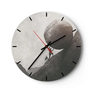 Reloj de pared - Reloj de vidrio - Una figura empujando una roca cuesta arriba contra un cielo gris. - 30x30cm - Creo, contra toda esperanza - Decoración de pared moderna para salón, cocina y dormitorio ARTTOR
