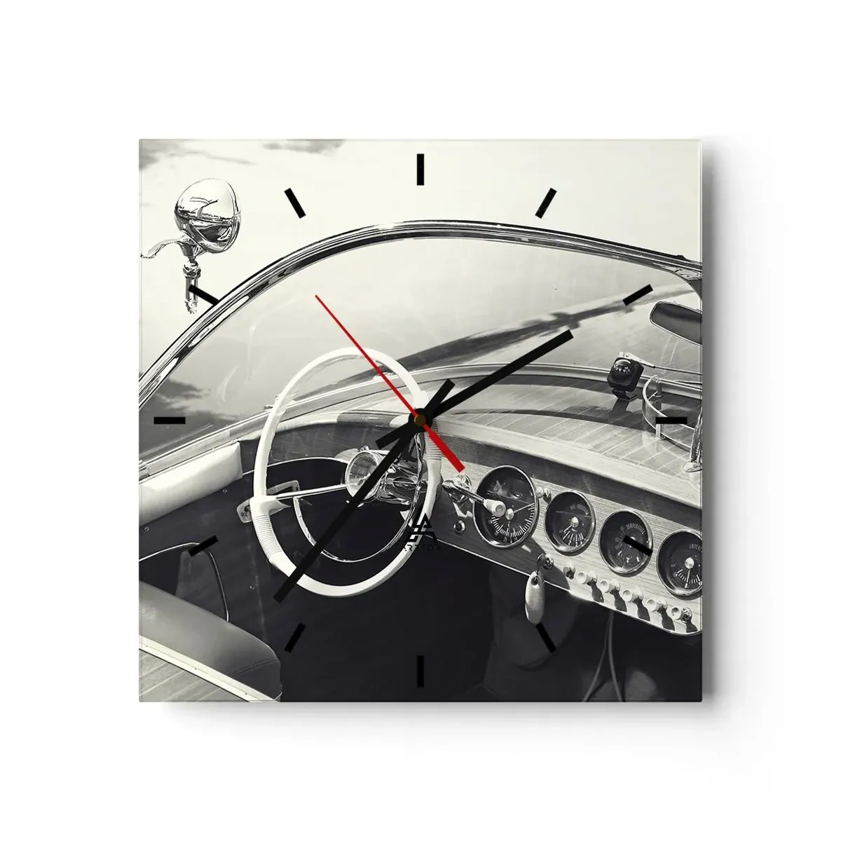 Reloj de pared - Reloj de vidrio - Interior de coche clásico en estilo monocromático. - 30x30cm - Tiempo para los ricos - Decoración de pared moderna para salón y dormitorio ARTTOR