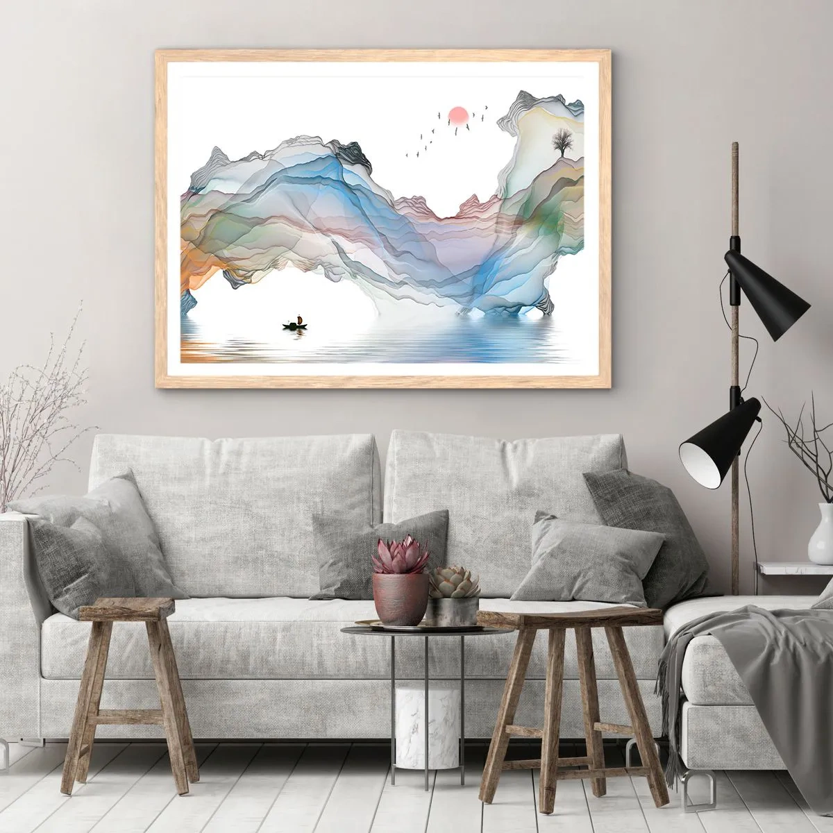 Póster en marco roble claro - Hacia las montañas de cristal - 50x40 cm