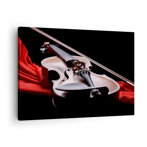 Cuadro sobre lienzo - Impresión de Imagen - Violín sobre tela roja con fondo negro. - 70x50cm - Música de sentimientos - Decoración de pared moderna para salón y dormitorio ARTTOR