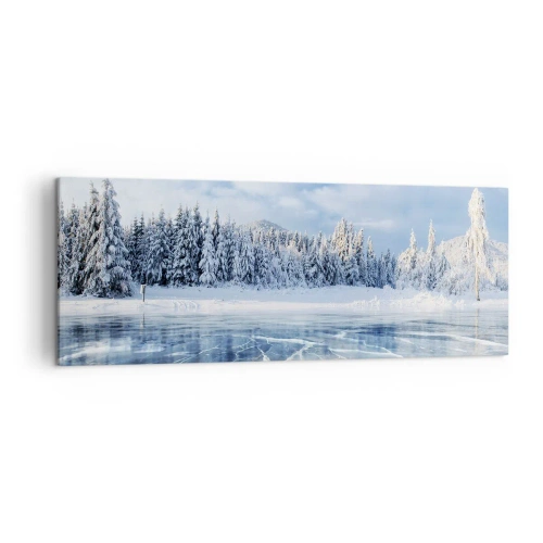 Cuadro sobre lienzo - Impresión de Imagen - Un lago congelado rodeado de un bosque cubierto de nieve. - 140x50cm - Vista deslumbrante y cristalina - Decoración de pared moderna para salón y dormitorio ARTTOR