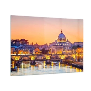 Cuadro sobre vidrio - Impresiones sobre Vidrio - Puente y Basílica en Roma al atardecer - 100x70cm - Crepúsculo sobre la Ciudad Eterna - Decoración de pared moderna para salón y dormitorio ARTTOR