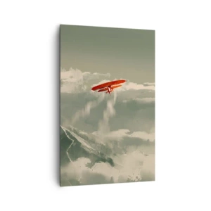 Cuadro sobre lienzo - Impresión de Imagen - Avión rojo sobre montañas nevadas - 80x120cm - Pionero sin miedo - Decoración de pared moderna para salón y dormitorio ARTTOR