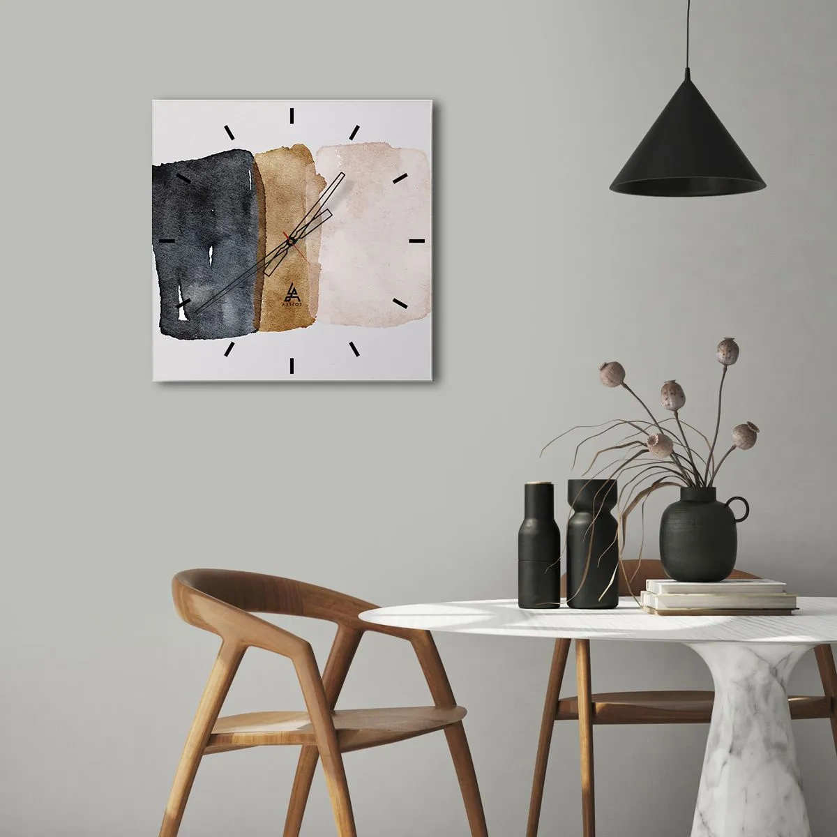 Reloj de pared - Reloj de vidrio - Una composición de colores tierra - 40x40 cm