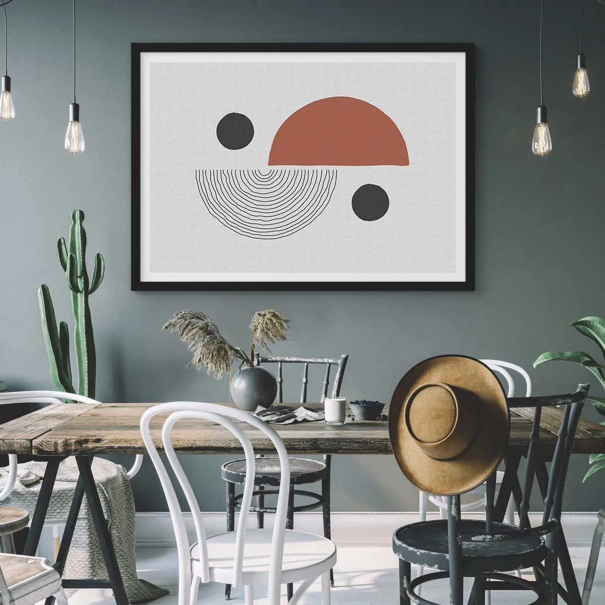 Póster en marco negro - Formas geométricas en tonos marrones y negros. - 100x70cm - La perfección del círculo - Decoración de pared moderna para salón y dormitorio ARTTOR
