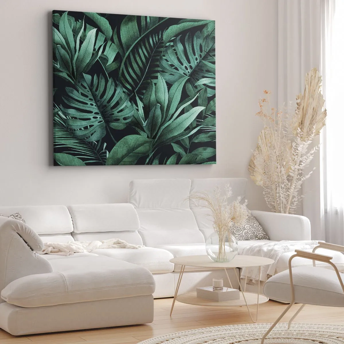 Cuadro sobre lienzo - Impresión de Imagen - Hojas tropicales en tonos de verde intenso. - 70x50cm - Profundidad del verde tropical - Decoración de pared moderna para salón y dormitorio ARTTOR