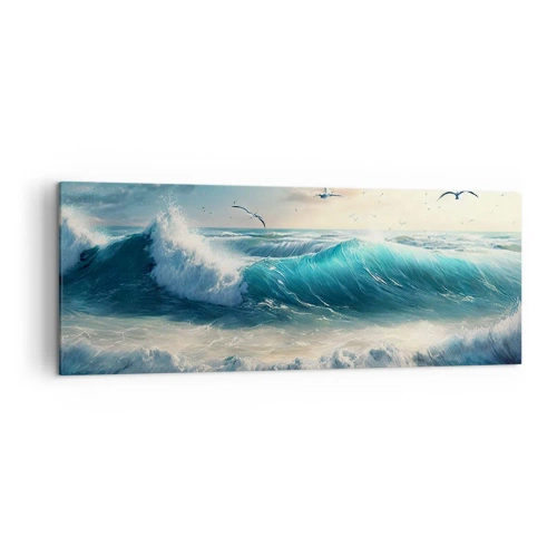 Cuadro sobre lienzo - Impresión de Imagen - Olas del mar en la playa bajo un cielo azul con gaviotas - 140x50cm - La brisa solo para ti - Decoración de pared moderna para salón y dormitorio ARTTOR