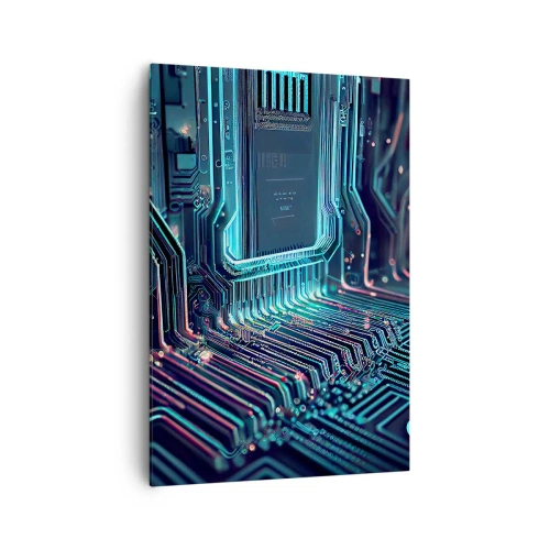 Cuadro sobre lienzo - Impresión de Imagen - Placa de circuito impreso tecnológico con pistas iluminadas - 70x100cm - Mi forma de pensar - Decoración de pared moderna para salón y dormitorio ARTTOR