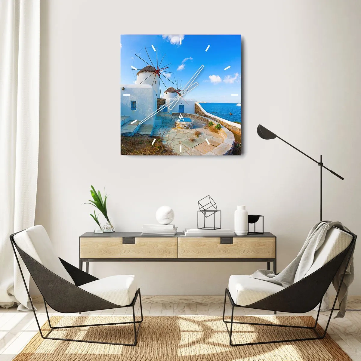 Reloj de pared - Reloj de vidrio - Viento azul marino - 40x40 cm