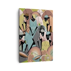 Cuadro sobre lienzo - Impresión de Imagen - Una composición abstracta colorida inspirada en la cultura africana. - 70x100cm - Se avecina una gran celebración - Decoración de pared moderna para salón y dormitorio ARTTOR