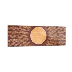 Cuadro sobre vidrio - Impresiones sobre Vidrio - Patrón soleado con rayos sobre un fondo en tonos marrones. - 160x50cm - Icono del sol - Decoración de pared moderna para salón y dormitorio ARTTOR