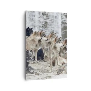 Cuadro sobre lienzo - Impresión de Imagen - Una manada de lobos en el bosque invernal. - 80x120cm - Familiares y amigos - Decoración de pared moderna para salón y dormitorio ARTTOR
