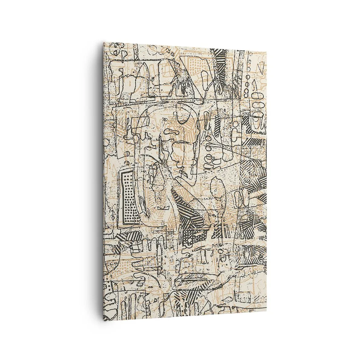 Cuadro sobre lienzo - Impresión de Imagen - Patrones y líneas abstractas sobre un fondo beige - 80x120cm - A la espera de ser descifrado - Decoración de pared moderna para salón y dormitorio ARTTOR