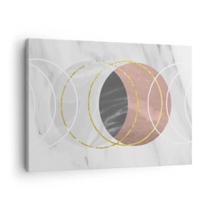 Cuadro sobre lienzo - Impresión de Imagen - Composición geométrica abstracta con círculos y detalles metálicos. - 70x50cm - Música de las esferas - Decoración de pared moderna para salón y dormitorio ARTTOR