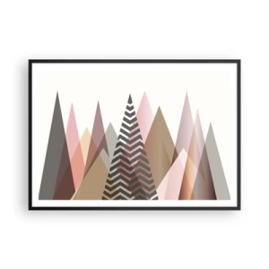 Póster en marco negro - Montañas geométricas coloridas en tonos pastel - 100x70cm - Una visión piramidal - Decoración de pared moderna para salón y dormitorio ARTTOR