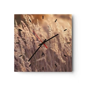 Reloj de pared - Reloj de vidrio - Hierbas doradas con el sol poniente como telón de fondo - 30x30cm - Listos para dar la bienvenida al otoño - Decoración de pared moderna para salón y dormitorio ARTTOR
