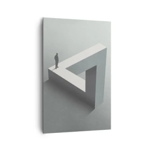 Cuadro sobre lienzo - Impresión de Imagen - Una figura parada sobre un triángulo de Penrose en tonos de gris. - 80x120cm - Y, sin embargo, es posible - Decoración de pared moderna para salón y dormitorio ARTTOR