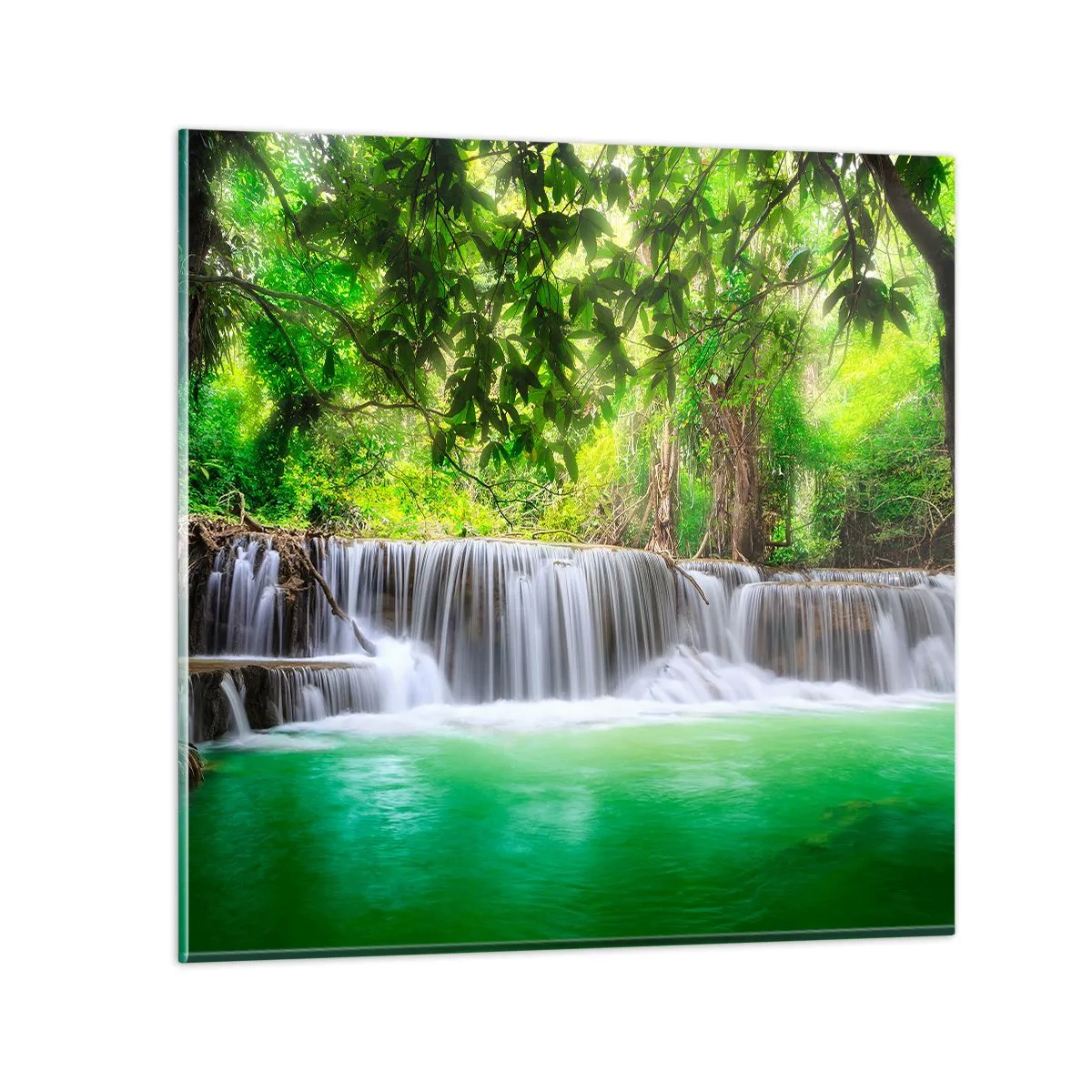 Cuadro sobre vidrio - Impresiones sobre Vidrio - Cascada en verde - 30x30 cm