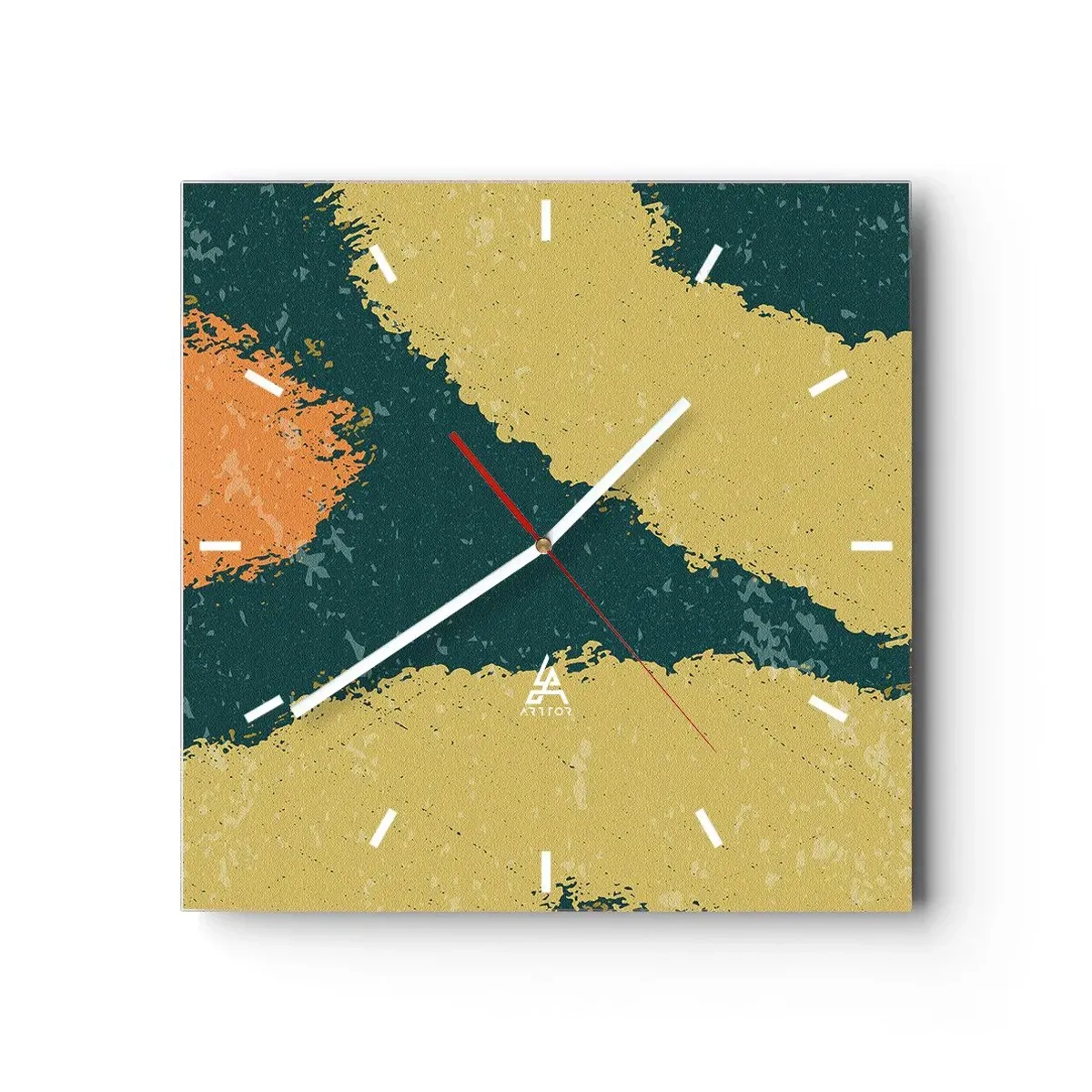 Reloj de pared - Reloj de vidrio - Manchas abstractas en colores terrosos y verdes - 30x30cm - Abstracción - a cámara lenta - Decoración de pared moderna para salón y dormitorio ARTTOR