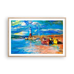 Póster en marco roble claro - Tarde en la bahía del arco iris - 91x61 cm