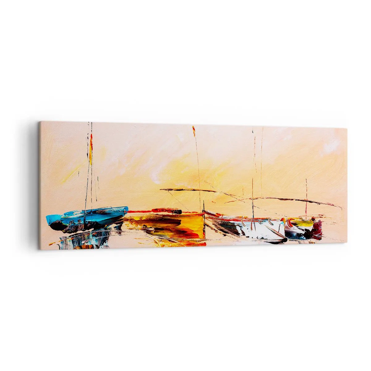 Cuadro sobre lienzo - Impresión de Imagen - Barcos coloridos en aguas tranquilas al atardecer - 140x50cm - Atardecer en el puerto deportivo - Decoración de pared moderna para salón y dormitorio ARTTOR