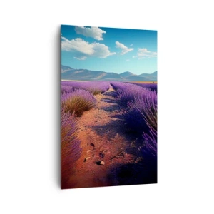 Cuadro sobre lienzo - Impresión de Imagen - Un campo de lavanda con vistas a las montañas y al cielo azul. - 80x120cm - Campos fragantes - Decoración de pared moderna para salón y dormitorio ARTTOR