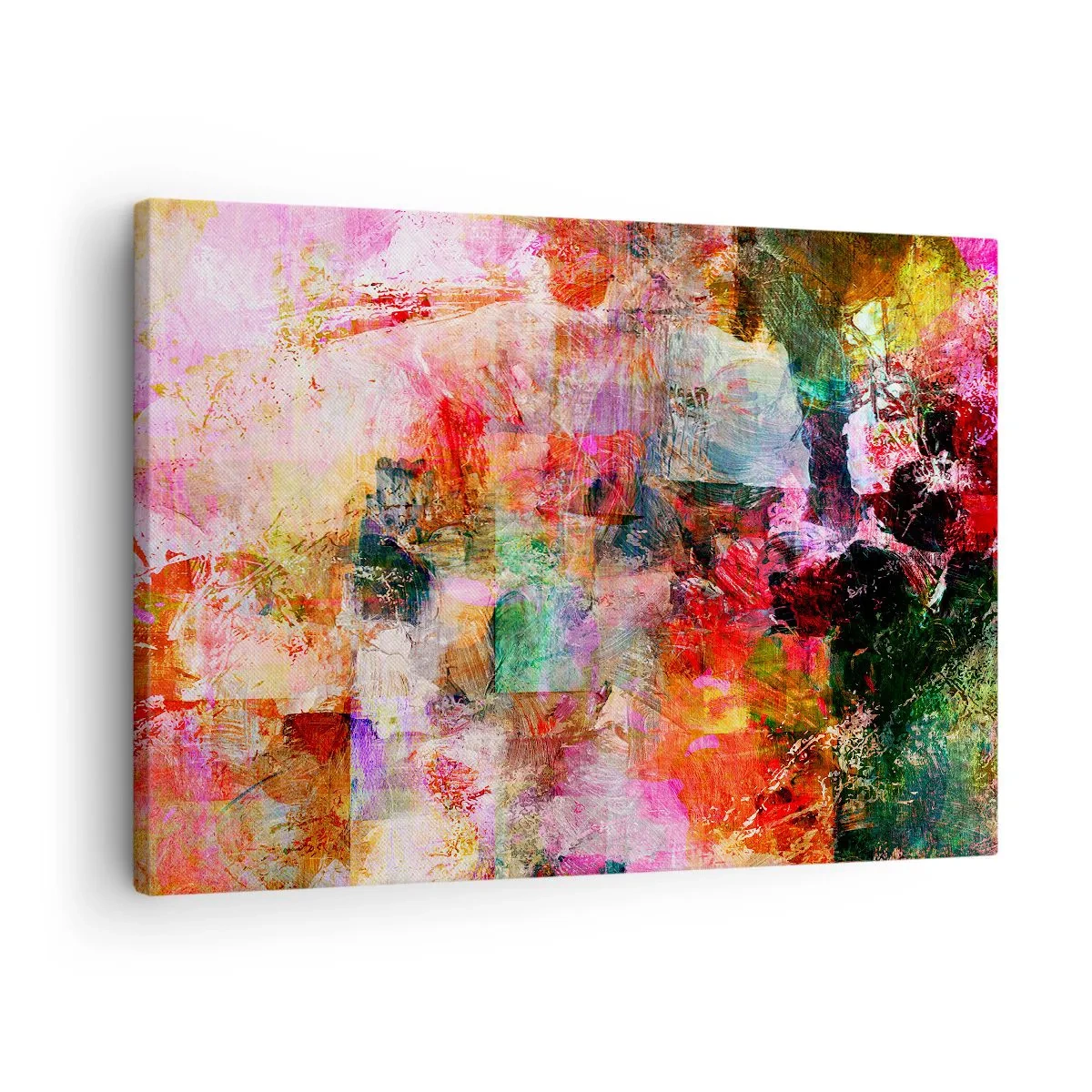 Cuadro sobre lienzo - Impresión de Imagen - Una composición abstracta con tonos dominantes de rosa y rojo. - 70x50cm - Un viaje a través del rosa - Decoración de pared moderna para salón y dormitorio ARTTOR