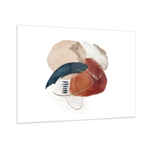 Cuadro sobre vidrio - Impresiones sobre Vidrio - Una composición abstracta en tonos cálidos con elementos acuáticos. - 100x70cm - Composición ovalada - Decoración de pared moderna para salón y dormitorio ARTTOR