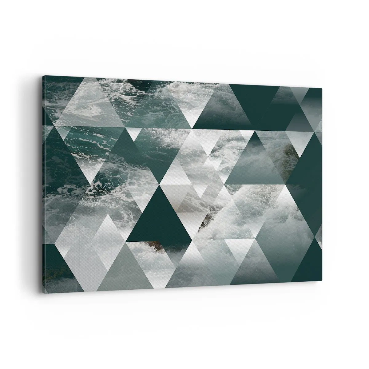 Cuadro sobre lienzo - Impresión de Imagen - Patrón geométrico con motivo de ondas en tonos verdes. - 100x70cm - Una perspectiva de cristal - Decoración de pared moderna para salón y dormitorio ARTTOR
