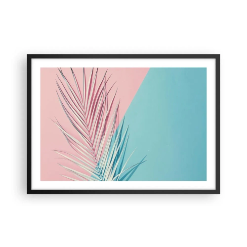 Póster en marco negro - Hoja tropical sobre un fondo de tonos pastel de rosa y azul. - 70x50cm - Impresión tropical - Decoración de pared moderna para salón y dormitorio ARTTOR