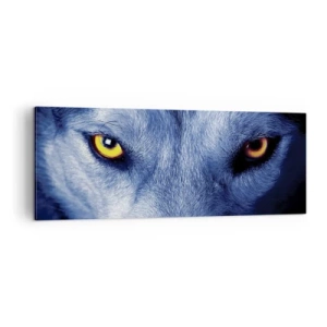 Cuadro sobre lienzo - Impresión de Imagen - Primer plano de la intensa mirada de un lobo sobre un fondo oscuro. - 140x50cm - La mirada hipnótica - Decoración de pared moderna para salón y dormitorio ARTTOR