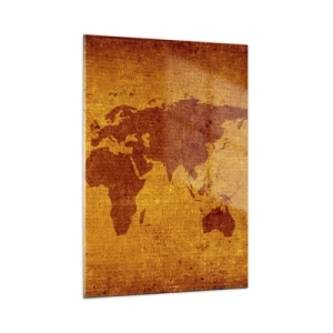 Cuadro sobre vidrio - Impresiones sobre Vidrio - Un mapa del mundo en colores cálidos en tonos sepia. - 50x70cm - Invitación a un viaje - Decoración de pared moderna para salón y dormitorio ARTTOR
