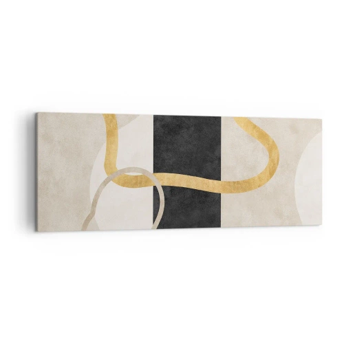 Cuadro sobre lienzo - Impresión de Imagen - Un diseño minimalista con formas en bucle en dorado y negro. - 140x50cm - Formas en bucle - Decoración de pared moderna para salón y dormitorio ARTTOR